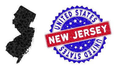 New Jersey Eyaleti Haritası Çokgen Ağ ve Çizilmiş Çift Renkli Mühür