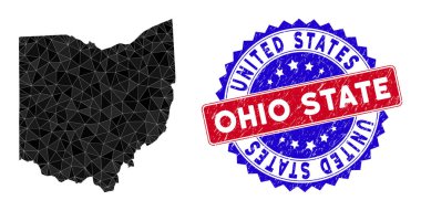 Ohio Eyaleti Haritası Çokgen Ağ ve Çizilmiş Çift Renkli Mühür