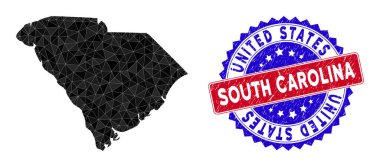 Güney Carolina Eyaleti Haritası Çokgen Bağlantı ve Üzüntü Damgası Mührü