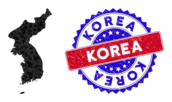 Corea Mapa Malla poligonal y Grunge Bicolor Seal — Vector de stock