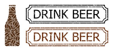 Bira Grunge Rozetleri ve Kahve Tohumları Şişesi Kolajı için