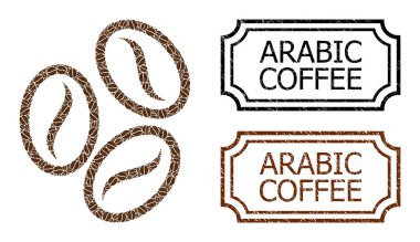 Arap Kahvesi Tehlike Damgalı Mühür Damgaları ve Kakao Kahve Tanesi Mozaiği