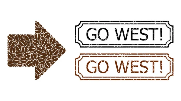 Batıya Doğru Ünlem Notları ve sağ kahve çekirdeği mozaiğiyle desenli pullar