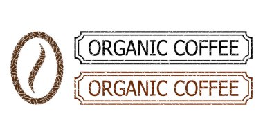 Kahve çekirdekli organik kahve ve kahve çekirdeği mozaiğiyle çizilmiş.