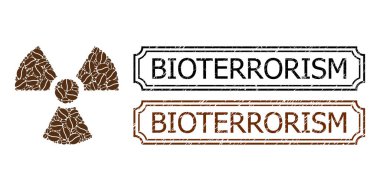 Biyolojik terörizm notları ve kahve taneciklerinin radyoaktivite mozaiğiyle desenli mühürleri.