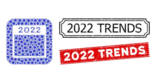 2022 Trends Distress Stamps with Bacterium Subtracted Mosaic 2022 Calendar — Vector de stock