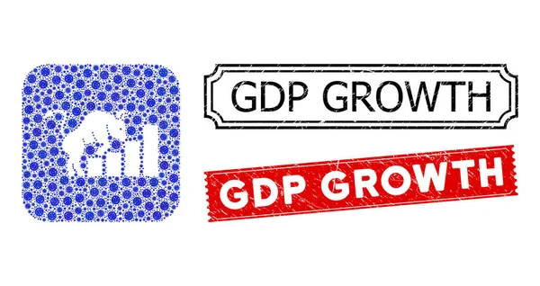PIB Creștere Distress Seal timbre cu gaură virală Mozaic Bullish Graficul pieței — Vector de stoc