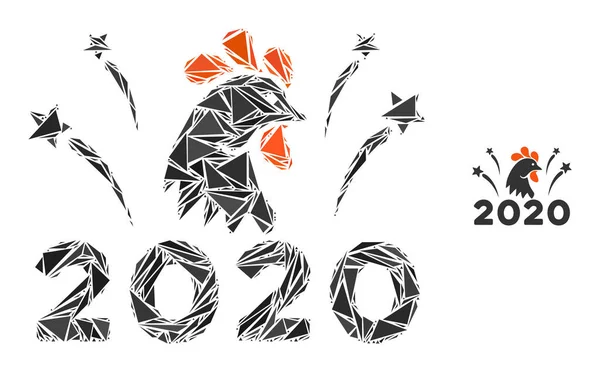 Triangle Mosaic 2020 Rooster Fireworks Icon — 스톡 벡터