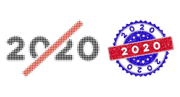 Dot Halftone nr. 2020 jaar icoon en tweekleurig 2020 Textured Seal Stamp — Stockvector