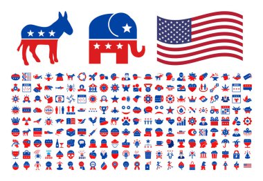 200 Amerikan Demokrasi Simgesi - Vektör Simgesi Ayarlandı