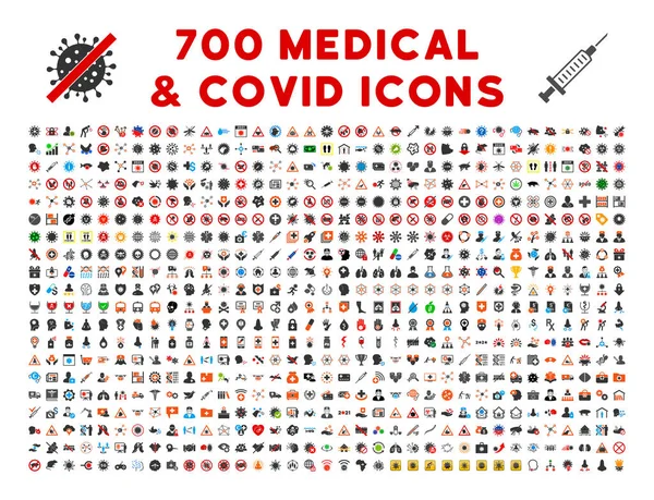 700 Ícones Covid médicos - Conjunto de ícones vetoriais — Vetor de Stock