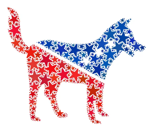 Amerikan Demokratik Renklerindeki Yıldızların Vektör Köpek Kompozisyonu — Stok Vektör