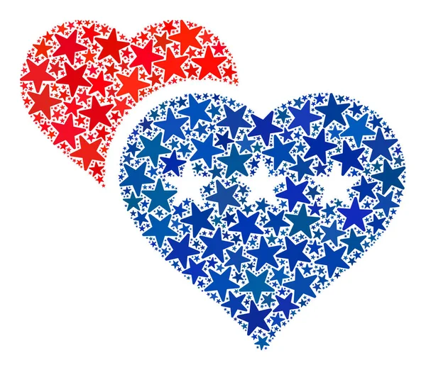 Vektorová mozaika srdcí milovníků hvězd v amerických demokratických barvách — Stockový vektor