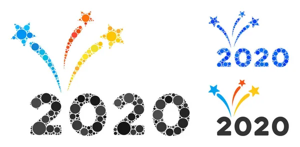 Rounded Dot 2020 Fireworks Icon Collage — 图库矢量图片