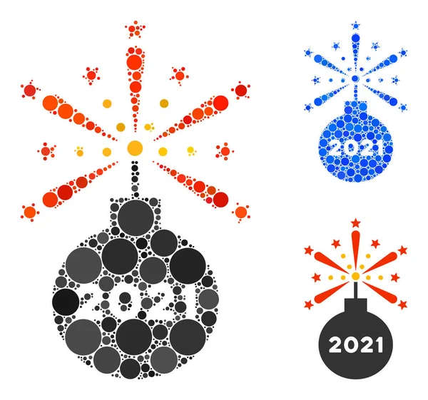Round Dot 2021 Fireworks Detonador icono del mosaico — Vector de stock