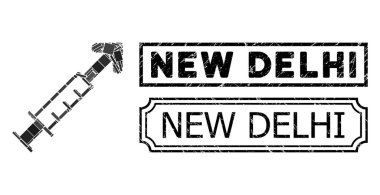 Dikdörtgen elementlerin Notches ve Vektör Aşı Mozaiğiyle Yeni Delhi Desenli Mühür Mührü