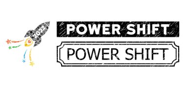 Güç Kaydırma Damgalı Damga ve 2022 Havai fişek Roketi Dikdörtgen Elementleri Mozaiği