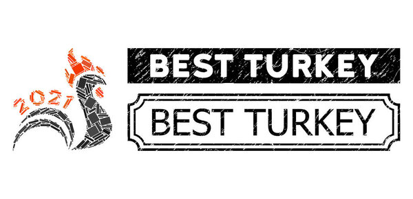 Best Turkey Scratched Badge with Notches and 2021 Rooster Tail Mosaic of Rectangular Elements