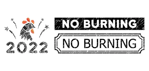 Keine brennende Siegelmarke mit Kerben und Feuerwerk-Mosaik aus Rechtecken — Stockvektor