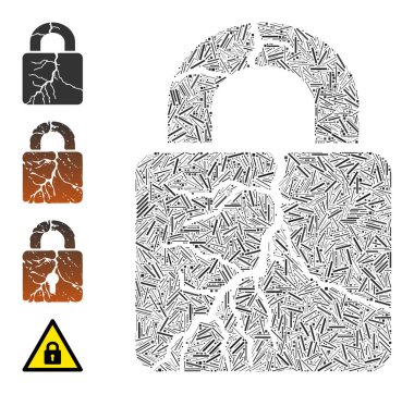 Kapak Bozulmuş Kilit Simgesi Vektör Kolajı