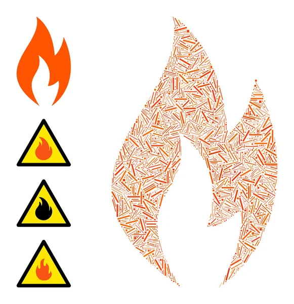 Line Fire Flame Icon Icon Vector Collage — стоковый вектор