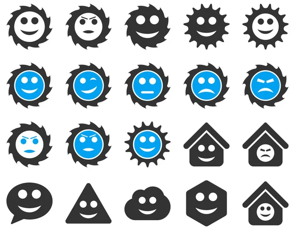 Ferramentas, engrenagens, sorrisos, ícones de emoções —  Vetores de Stock