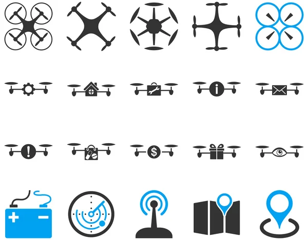 Ícones da ferramenta do drone e do quadcopter do ar —  Vetores de Stock