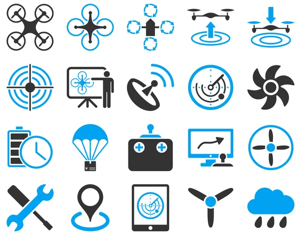 Iconos de herramientas de dron de aire y quadcopter — Archivo Imágenes Vectoriales