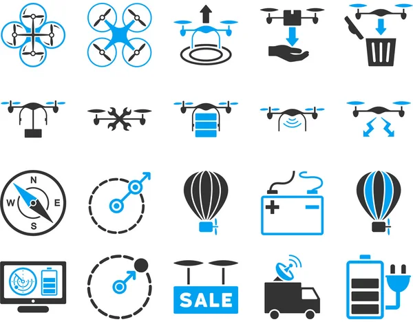 Air drone e icone strumento quadricottero — Vettoriale Stock