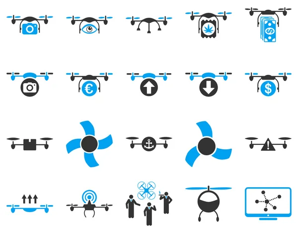 Iconos de herramientas de dron de aire y quadcopter — Vector de stock