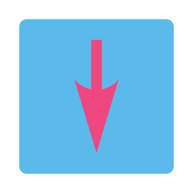 Aşağı keskin ok düz pembe ve mavi renkler düğmesini yuvarlak