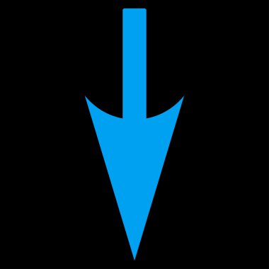 Keskin aşağı ok düz mavi renk simgesi