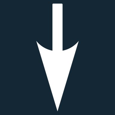 Keskin aşağı ok düz beyaz renk simgesi