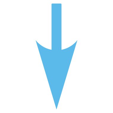 Keskin aşağı ok düz mavi renk simgesi