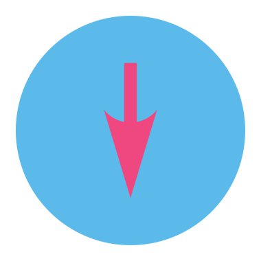 Aşağı keskin ok düz pembe ve mavi renkler düğmesini yuvarlak