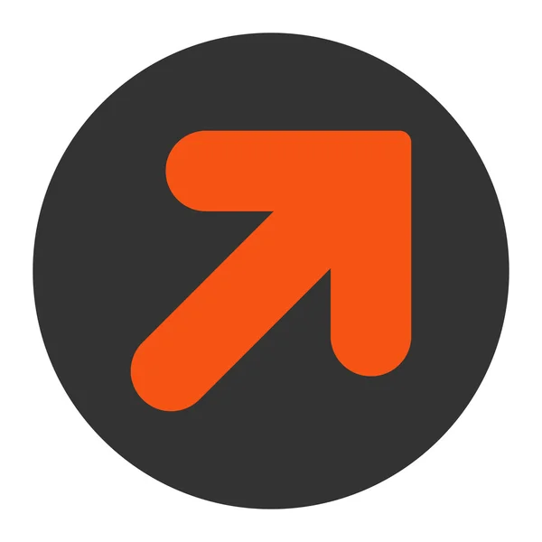 Šipka nahoru doprava, ploché oranžové a šedé barvy, kulaté tlačítko — Stock fotografie