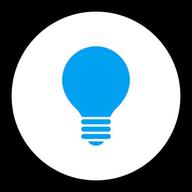 Elektrikli ampul düz mavi ve beyaz renkler düğmesini yuvarlak