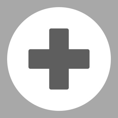 Plus flat dark gray and white colors round button