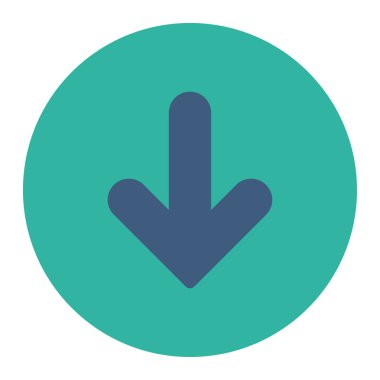 Ok aşağı düz kobalt ve mavi renkler düğmesini yuvarlak