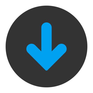 Ok aşağı düz mavi ve gri renkler düğmesini yuvarlak