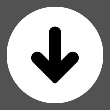 Arrow Down flat black and white colors round button