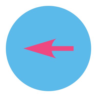 Keskin sol ok düz pembe ve mavi renkler düğmesini yuvarlak