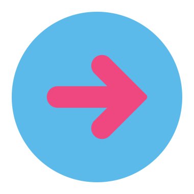 Ok sağ düz pembe ve mavi renkler düğmesini yuvarlak