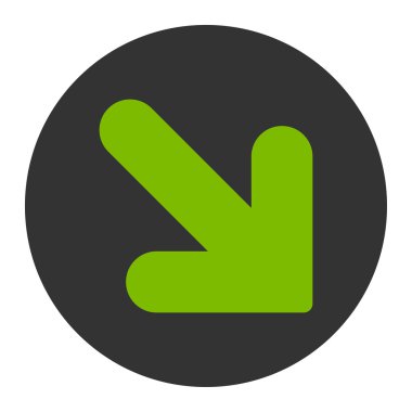 Ok aşağı sağ düz eko yeşil ve gri renkler düğmesini yuvarlak