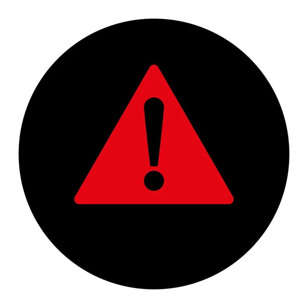 Warning flat intensive red and black colors round button — Stock Vector