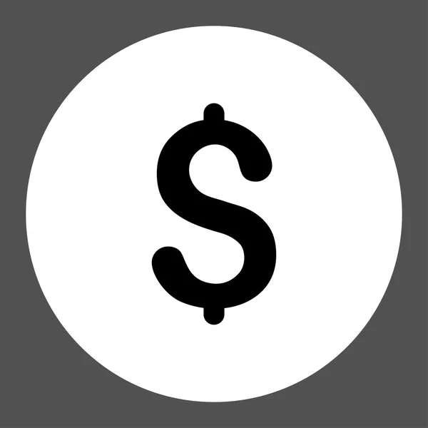 Dólar plano negro y blanco colores botón redondo — Vector de stock