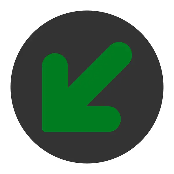 Flecha hacia abajo Izquierda plana verde y gris colores botón redondo — Vector de stock