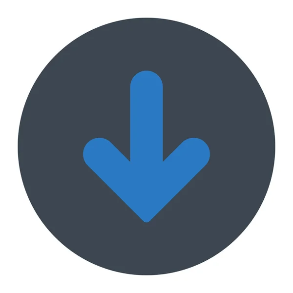 フラットな滑らかなブルー色矢印ダウン ラウンド ボタン — ストックベクタ