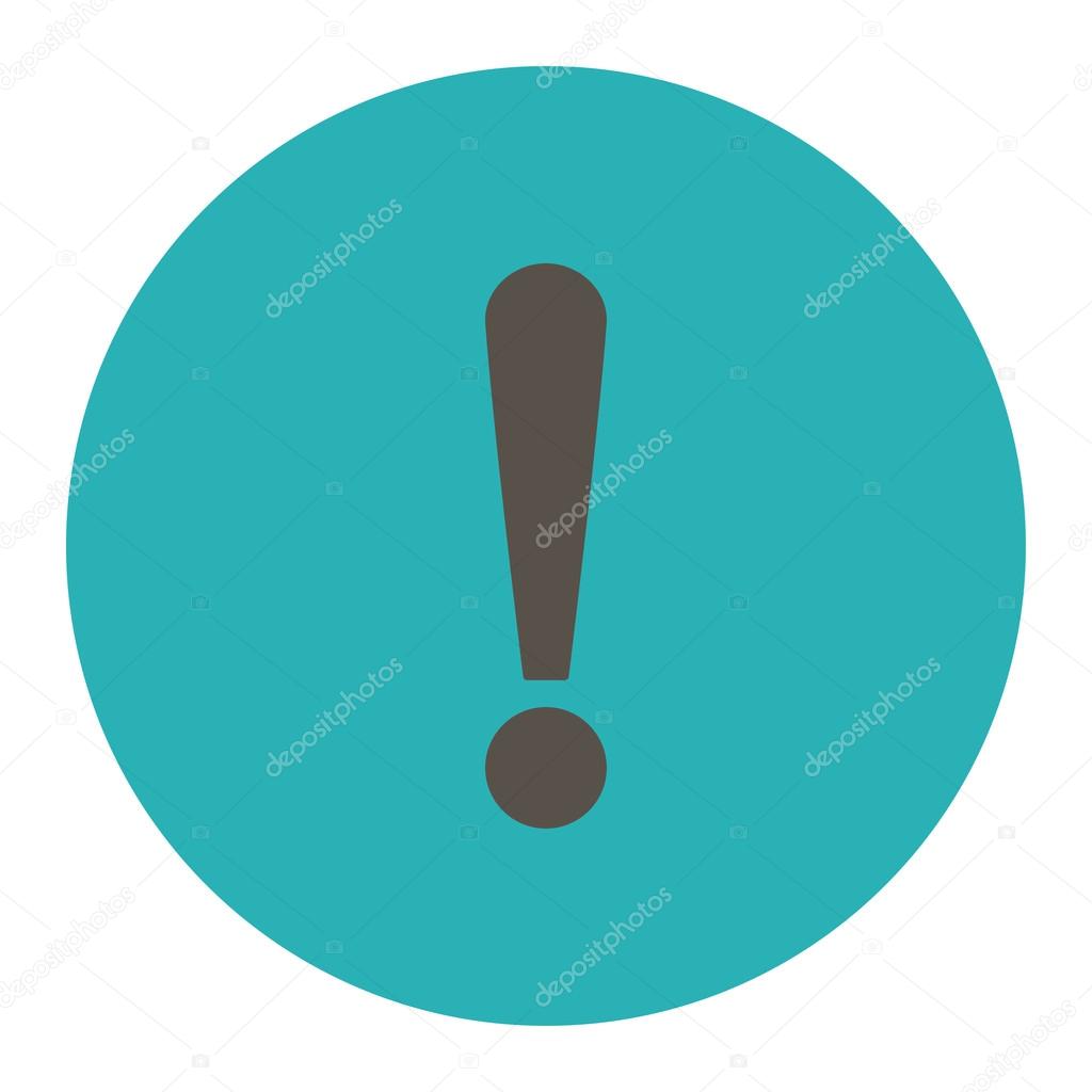 Exclamation Sign flat grey and cyan colors round button