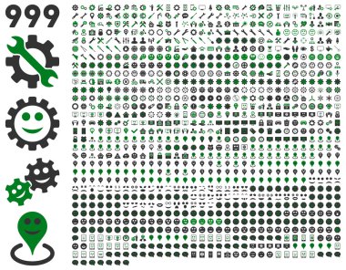 999 araçları, dişliler, gülümsüyor, harita işaretleri, telefon simgeleri.